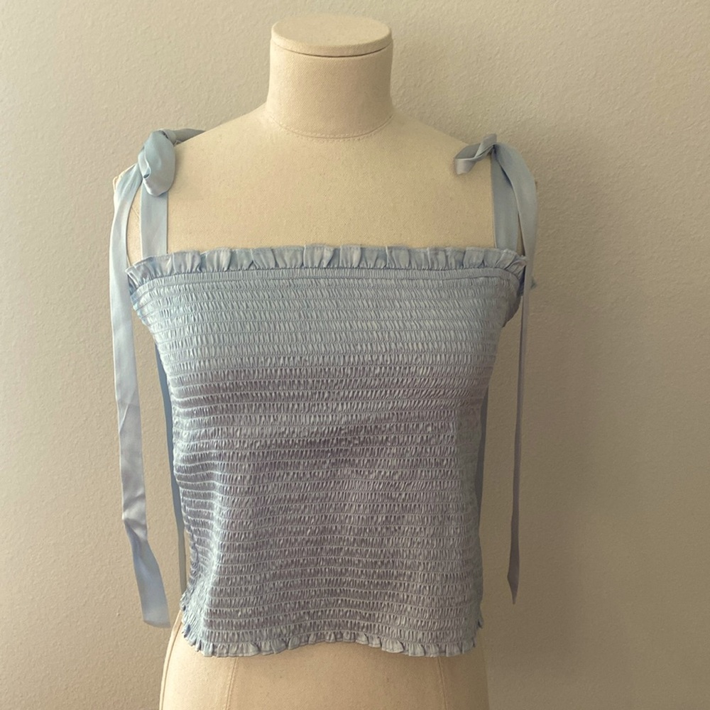 Reformation silk baby blue top